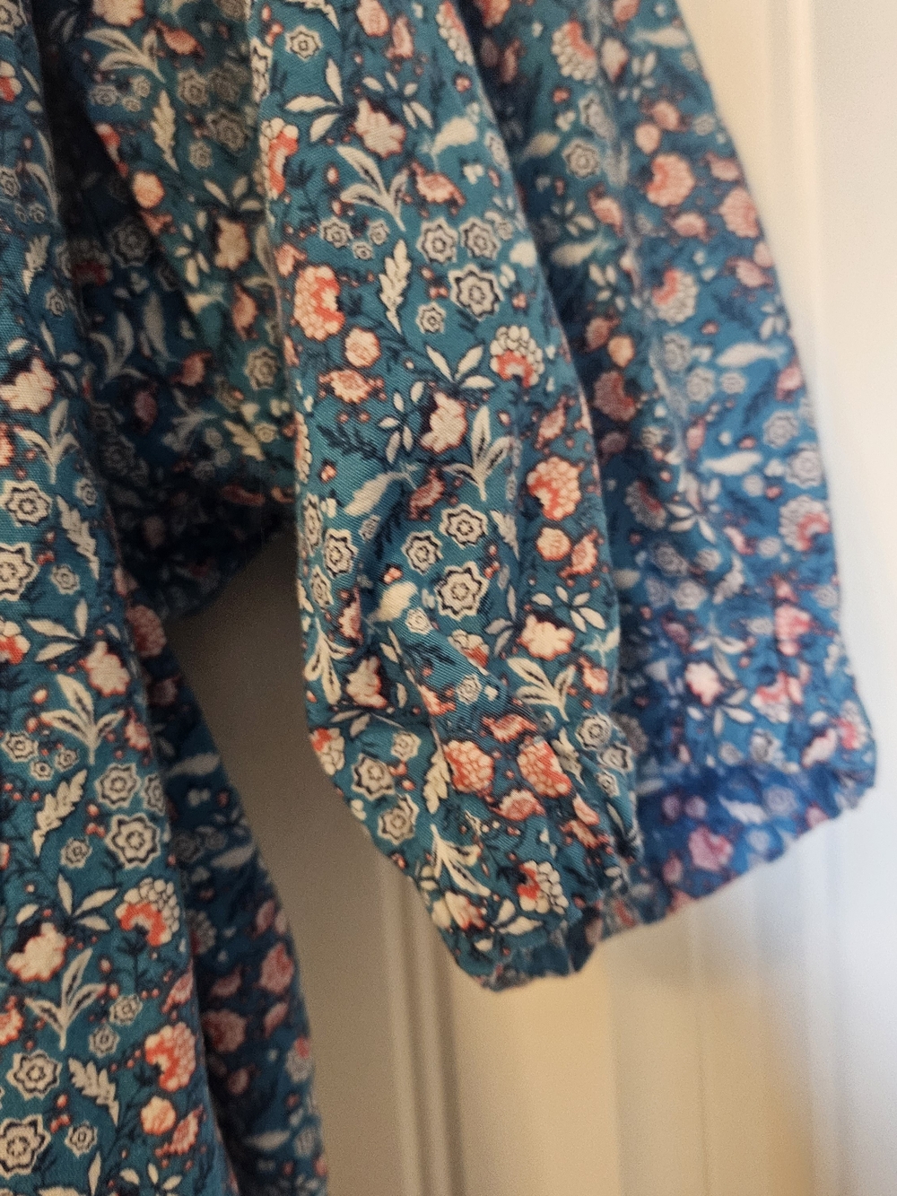 Upcycled Blue Floral Ruffle Button Front Top - Picture 6 of 6